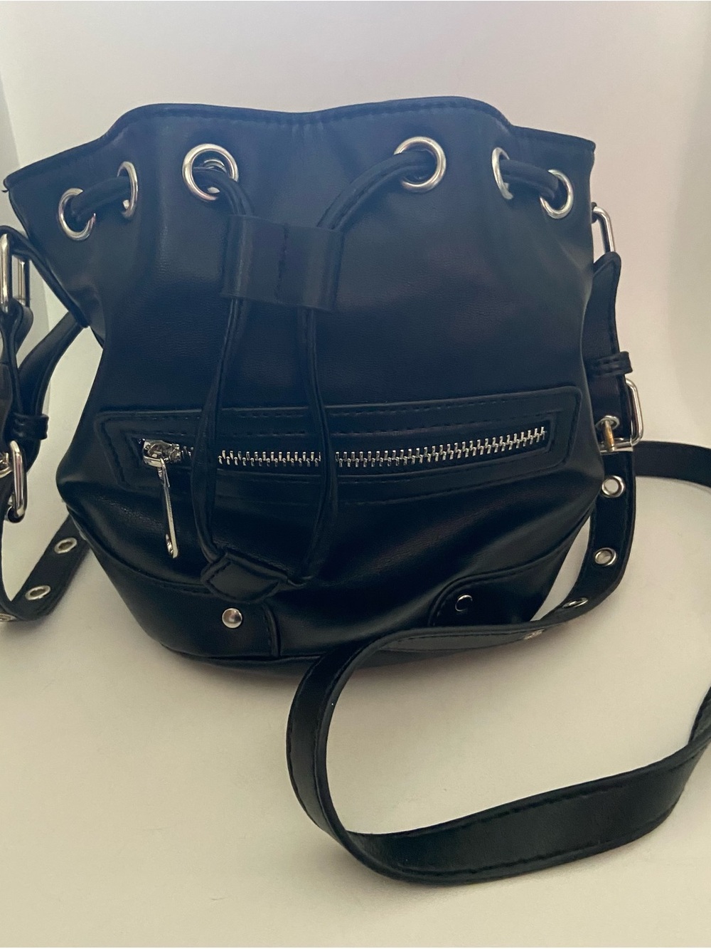 Small Black Drawstring Crossbody Bag